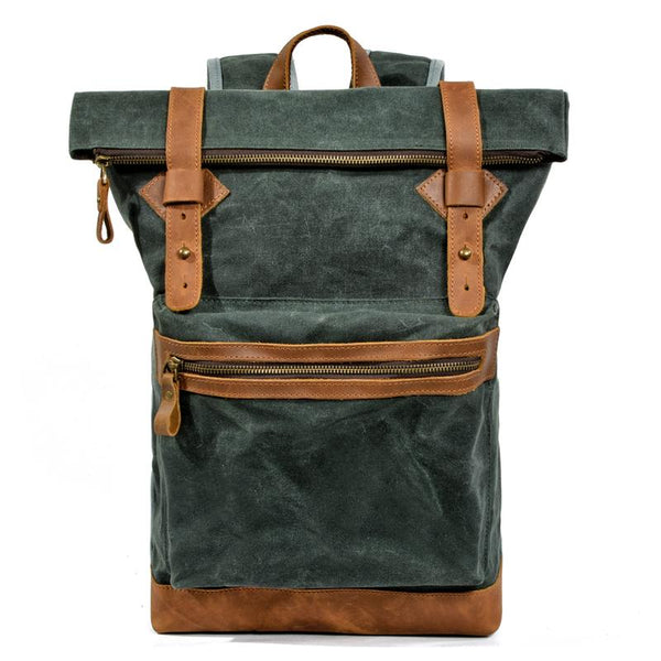Waxed Canvas Leather Mens 15'' Hiking Green Backpack Black Computer Backpack Tra MCCY01781071