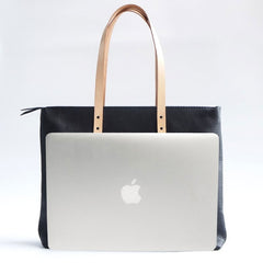Handmade Black Leather Tote Purse Shoulder Bag Shopper Tote Bag for Women