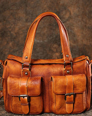 Handmade Red Leather Womens Satchel Shoulder Bag - Bill Slots Detail
