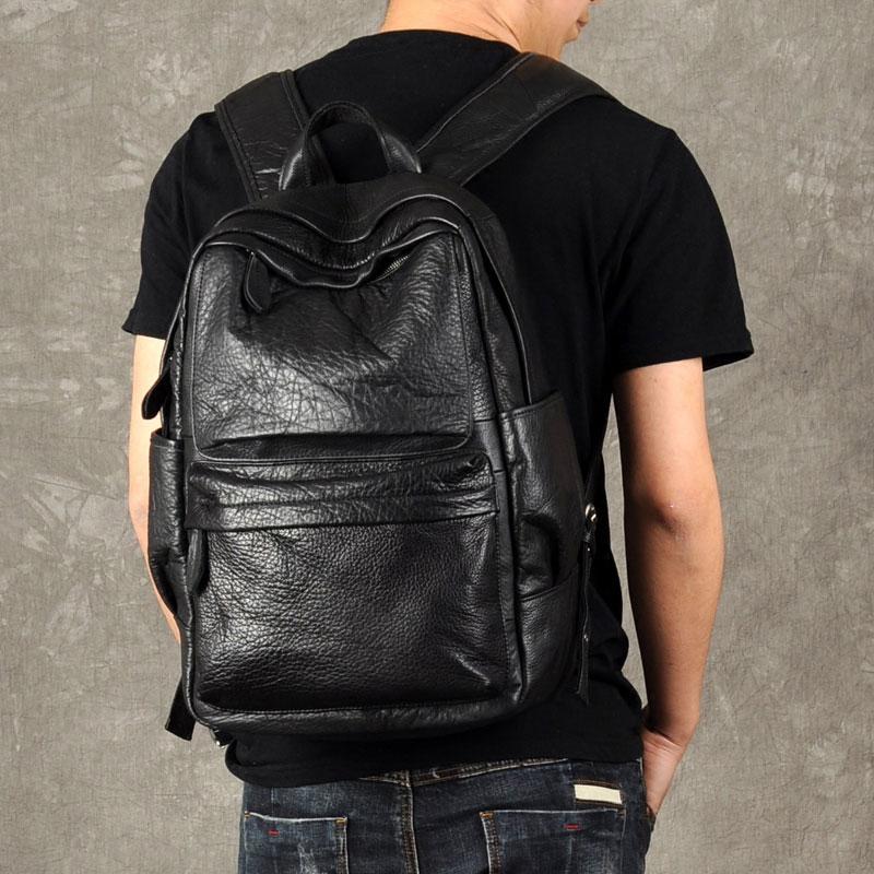 Leather Black Mens Cool Backpack Large Travel Backpack Hiking Backpack for men