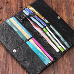Handmade Leather Mens Cool Long Leather Wallet Bifold Clutch Wallet for Men