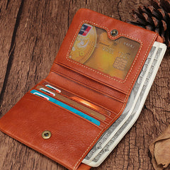 Vintage Brown Leather Womens Bifold Small Wallet Vertical Wallet for Women