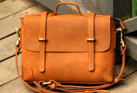 Vintage Leather Mens Messenger Bag Briefcase Side Bag Brown Work Bag Business Bag For Men