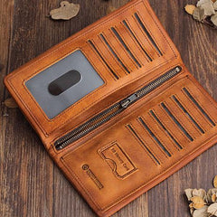 Handmade Leather Mens Cool Long Leather Wallet Bifold Clutch Wallet for Men