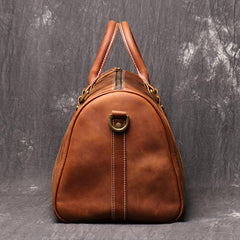 Casual Brown Leather Men's Small Overnight Bag Travel Bag Luggage Brown Weekender Bag For Men