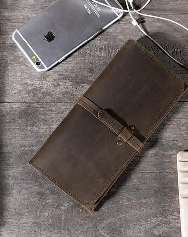 Handmade Leather Mens Clutch Wallet Cool Leather Wallet Long Phone Wallets for Men