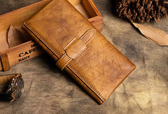 Handmade Long Leather Wallet Trifold Vintage Brown Wallet For Men Women - EverHandmade