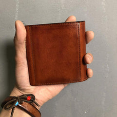 Handmade Genuine Leather Mens Cool Slim Leather Billfold Wallet Men billfold Wallets Bifold for Men
