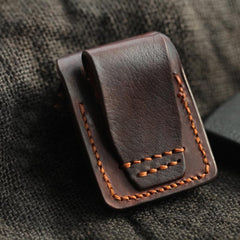 Cool Leather Mens Zippo Lighter Cases With Belt Loop Standard Coffee Zippo Lighter Holders For Men