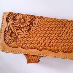 Handmade Leather Tooled Floral Mens Long Wallet Cool Long Wallet for Men