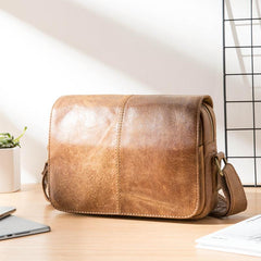 Camel Leather Mens Small Side Bag Small Messenger Bags Postman Bag Courier Bag for Men