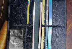 Handmade Long Leather Wallet Floral Bifold Leather Purse Wallet Clutch For Men Women - EverHandmade
