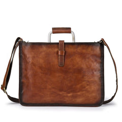 Vintage Brown Leather Men's 12‘’ Laptop Briefcase Handbag Slim Professional Briefcase For Men