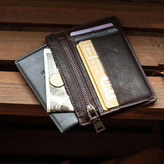 Ultra Thin Leather Mens Front Pocket Wallet Slim billfold Wallet License Small Wallet For Men