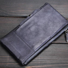 Handmade Leather Mens Cool Long Leather Wallet Wristlet Clutch Wallet for Men