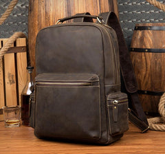 Fashion Brown Mens Leather 15-inch Computer Laptop Backpack Brown Travel Backpack School Backpacks for men