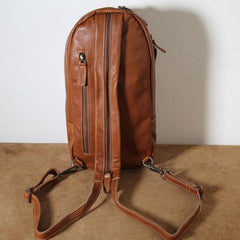 Genuine Brown Leather Mens Cool SLing Pack Chest Bag Sling Bag Crossbody Bag Travel Backpack for men