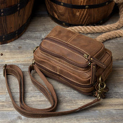 Cool Brown Leather Mens Small Side Bag Postman Bag Mini Messenger Bag for Men