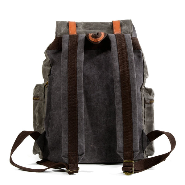 Gray Waxed Canvas Mens Waterproof Large 14‘’ Hiking Backpack Travel Backpack Com MCCY01581090