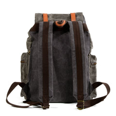 Gray Waxed Canvas Mens Waterproof Large 14‘’ Hiking Backpack Travel Backpack Computer Backpack College Backpack for Men