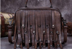 Genuine Leather Handbag Vintage Rivet Tassel Bag Crossbody Bag Shoulder Bag Purse For Women - EverHandmade