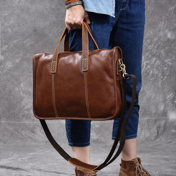 Handmade Leather Men 13" Black Laptop Briefcase Business Brown Briefcase For Men