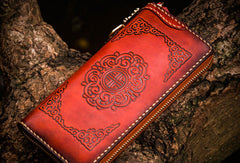 Handmade leather brown biker wallet clutch zip long wallet leather men phone - EverHandmade