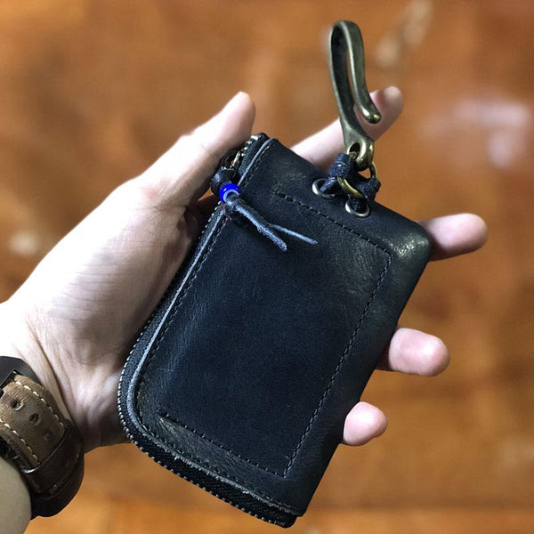 Handamde Genuine Leather Mens Cool Key Wallet Card Slim Wallet Key Holder Car Ke YBL00981045