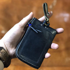Handamde Genuine Leather Mens Cool Key Wallet Card Slim Wallet Key Holder Car Key Case for Men