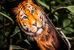 Handmade leather tiger biker wallet long wallet black leather men phone - EverHandmade