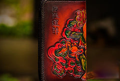 Handmade leather Chinese Lion zip wallet long wallet clutch leather men phone - EverHandmade