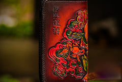 Handmade leather Chinese Lion zip wallet long wallet clutch leather men phone