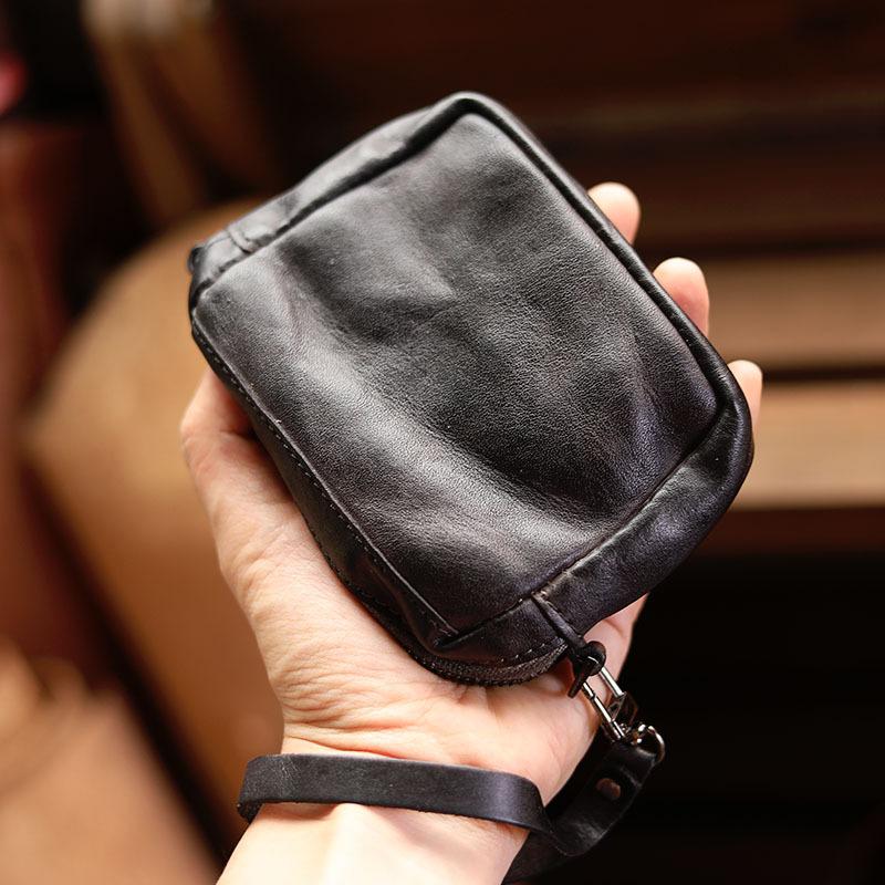 Cool Black Leather Mens Card billfold Wallet Coin Purse Wirstlet Zipper Small Wallet For Men