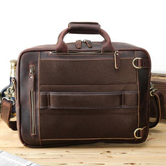 Large Brown Leather Mens Briefcase 15inch Laptop Backpack Work Bag Travel Bag For Men