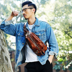 Cool Leather Mens Sling Bag Shoulder Sling Bag Chest Bag for men