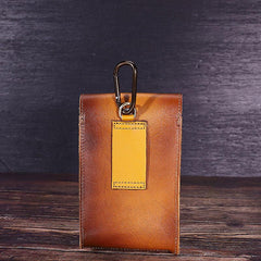 Tan Leather Cell Phone Holster Mens Belt Pouches Waist Bags BELT BAG Mini Holster For Men