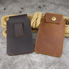 Cool Leather Men's Slim Cell Phone Holster Phone Holster Waist Belt Bag Belt Pouch For Men