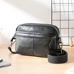 Fashion Black Small Leather Mens Side Bag Black Mini Courier Bag Messenger Bags POstman Bag for Men