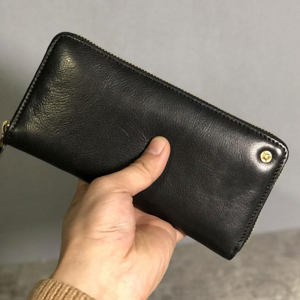 Genuine Leather Mens Cool Long Leather Wallet Zipper Clutch Wristlet Wallet for YBL02281010