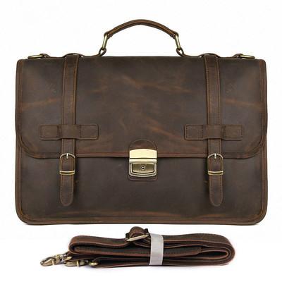 Top Brown Large Leather Mens Business 15 inches Laptop Work Briefcase Large Hand FY06782208