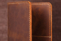 Handmade Genuine Leather Slim Wallet Bifold Long Wallet Passport Purse Bag For Mens
