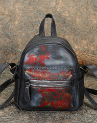 Vintage Green Small Leather Rucksack Womens Mini Leather Backpack Ladies Backpack Purses