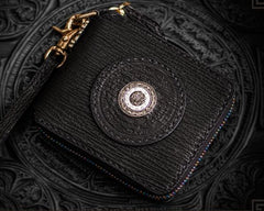 Handmade Leather Small Tooled Mens billfold Chain Wallet Cool Chain Wallet Biker Wallet for Men