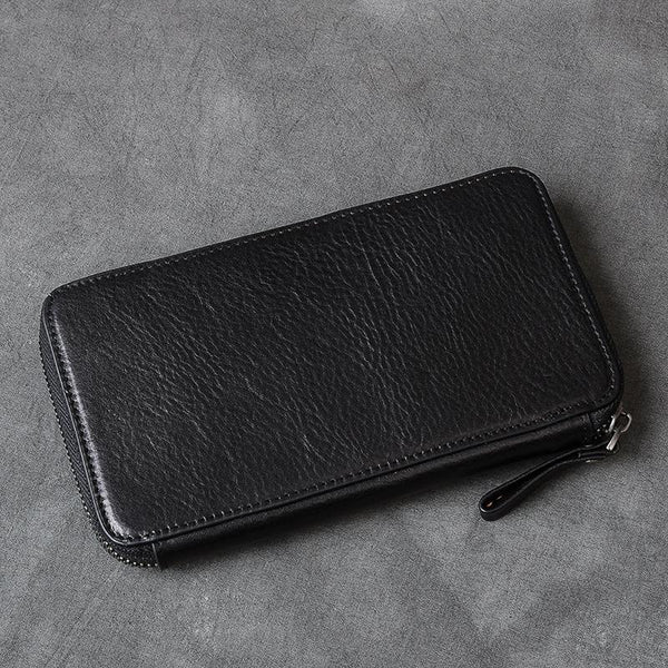 Black Leather Mens Long Wallet Zipper Brown Clutch Phone Wallet For Men 24J02191046