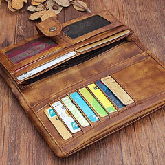 Handmade Leather Mens Cool Long Leather Wallet Wristlet Clutch Wallet for Men
