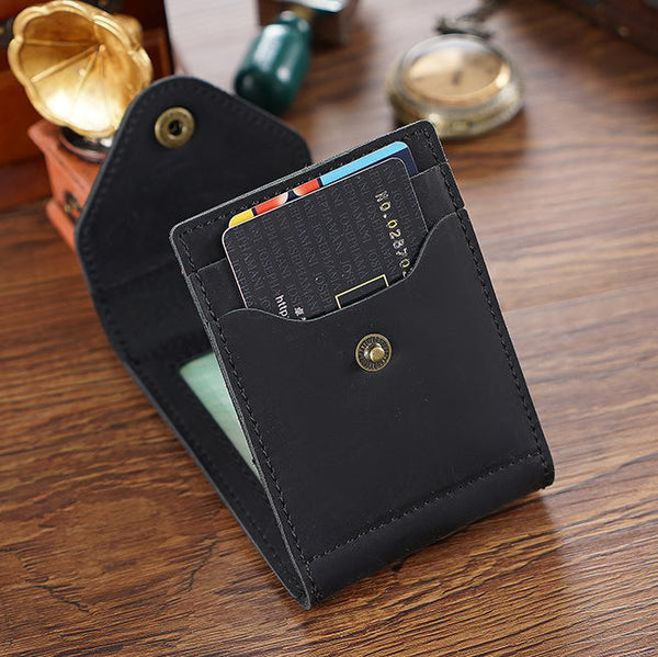 Leather Small Mens Wallet Zipper billfold Front - Back View
