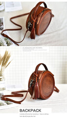 Womens Black Leather Round Crossbody Bag Crocodile - Card Holder Detail