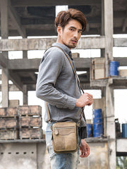 Brown Mens Leather Small Belt Pouch Mens Waist Bag Side Bag Mini Messenger Bag Phone Bag for Men