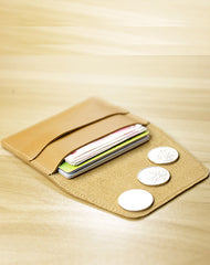 Slim Womens Coffee Leather Card Holder Wallet Vintage Minimalist Card Holders Wallet for Ladies