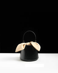 Cute Womens Black Round Leather Handbag Barrel Crossbody Purse Bucket Shoulder Bag for Women